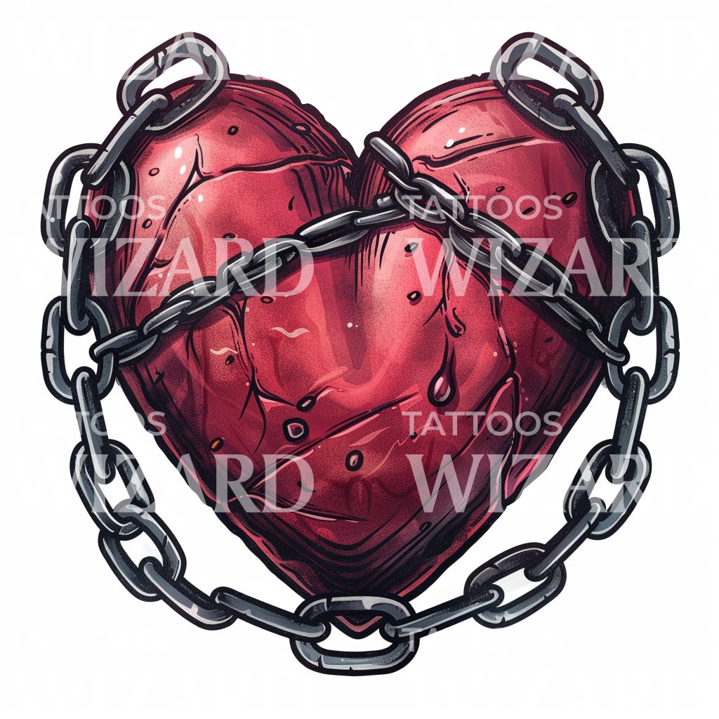 Locked Heart with Metal Chains Tattoo Idea