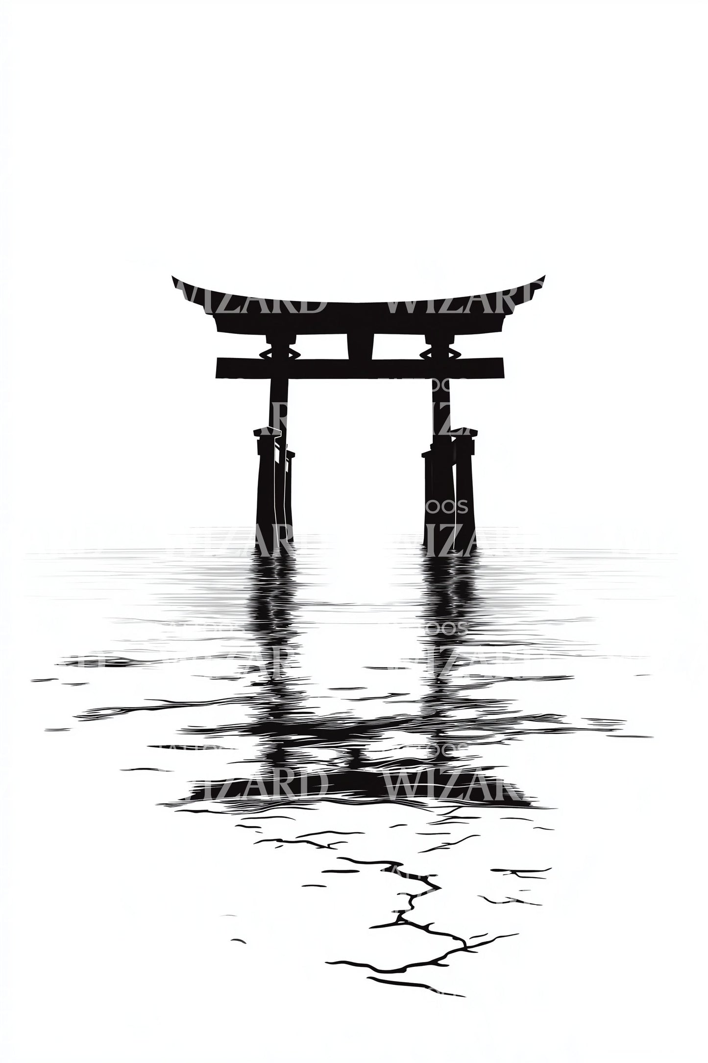 Lone Torii Reflection Tattoo Design