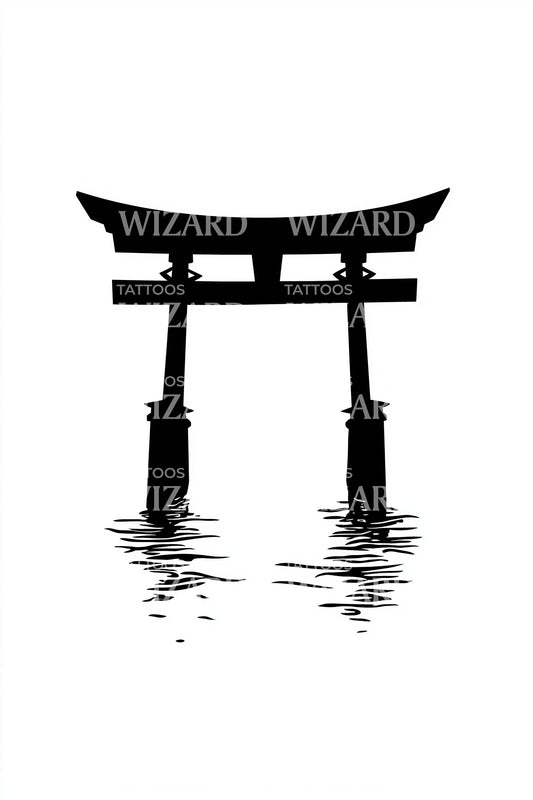Design del tatuaggio d'acqua Torii solitario