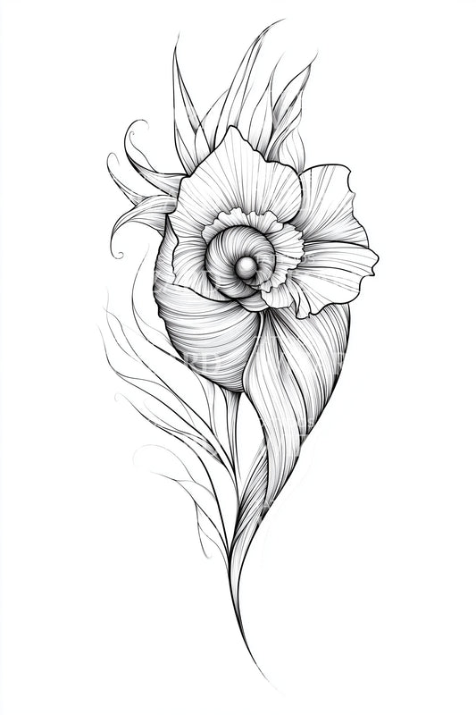 Illustration de tatouage floraison de longue feuille