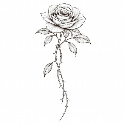 Long Stem Rose Tattoo Design