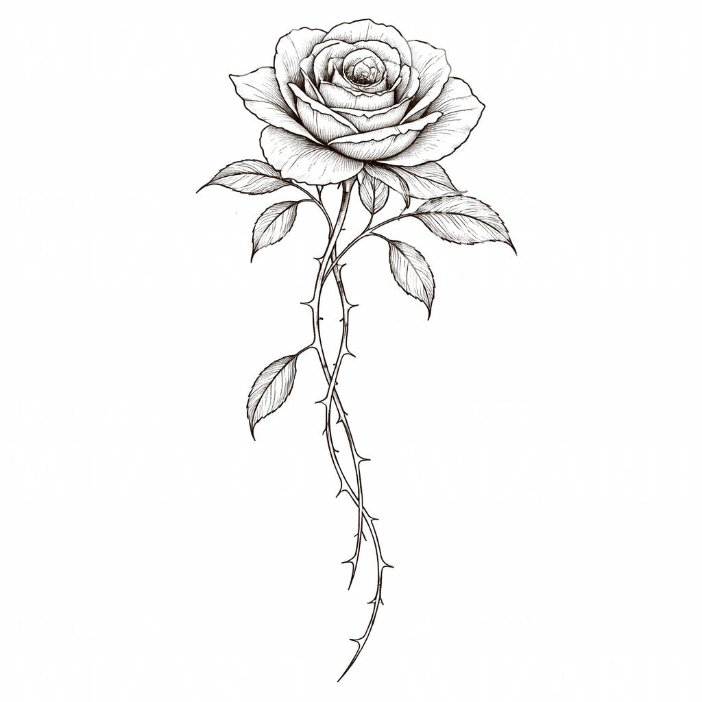 Long Stem Rose Tattoo Design