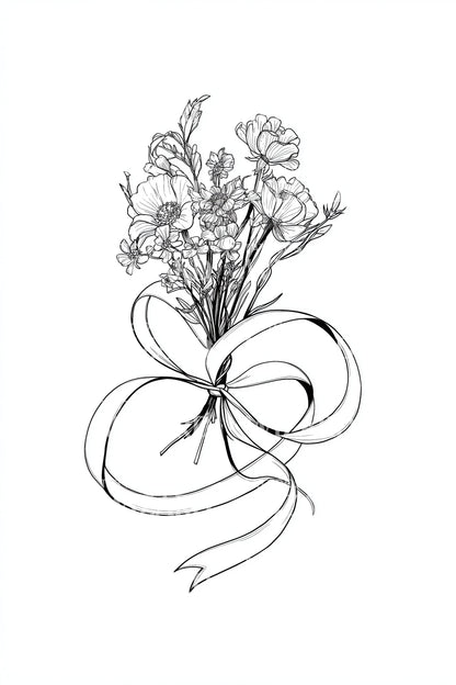 Looped Bow Bouquet Tattoo Illustration