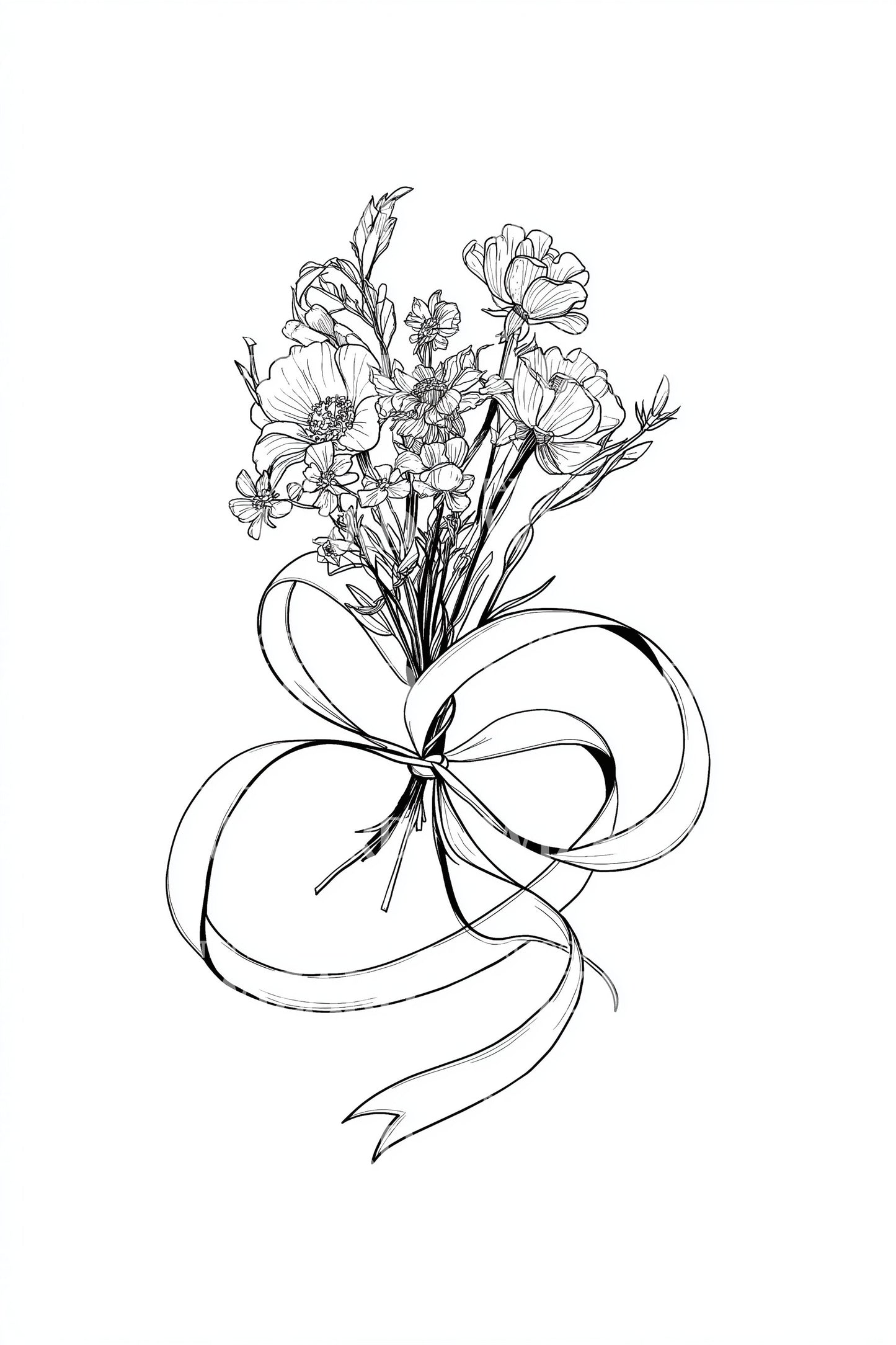 Looped Bow Bouquet Tattoo Illustration