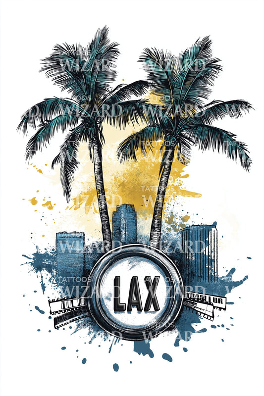 Los Angeles LAX Tropic Emblem Tattoo Design