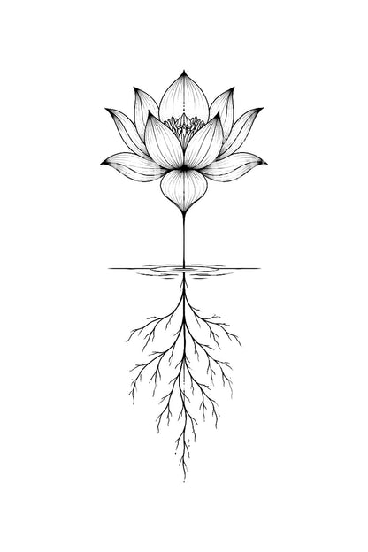 Vízvonal feletti lótusz és alatti gyökerek tetoválás