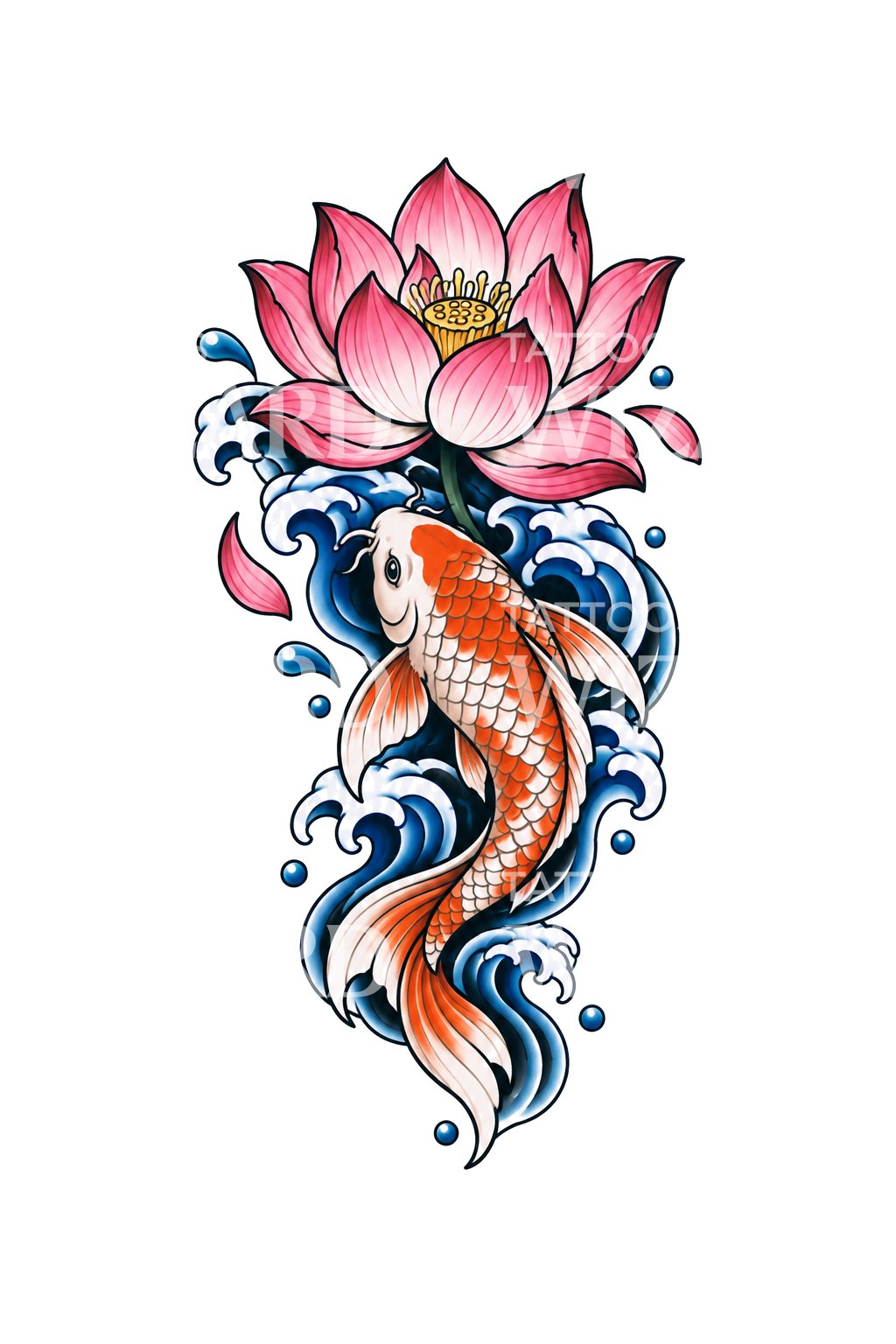Lotus og koi Tattoo Design