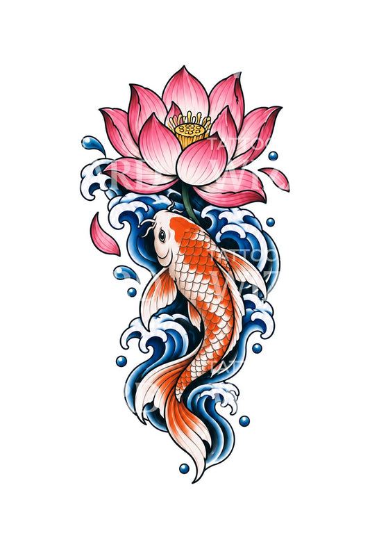 Lotus og koi Tattoo Design