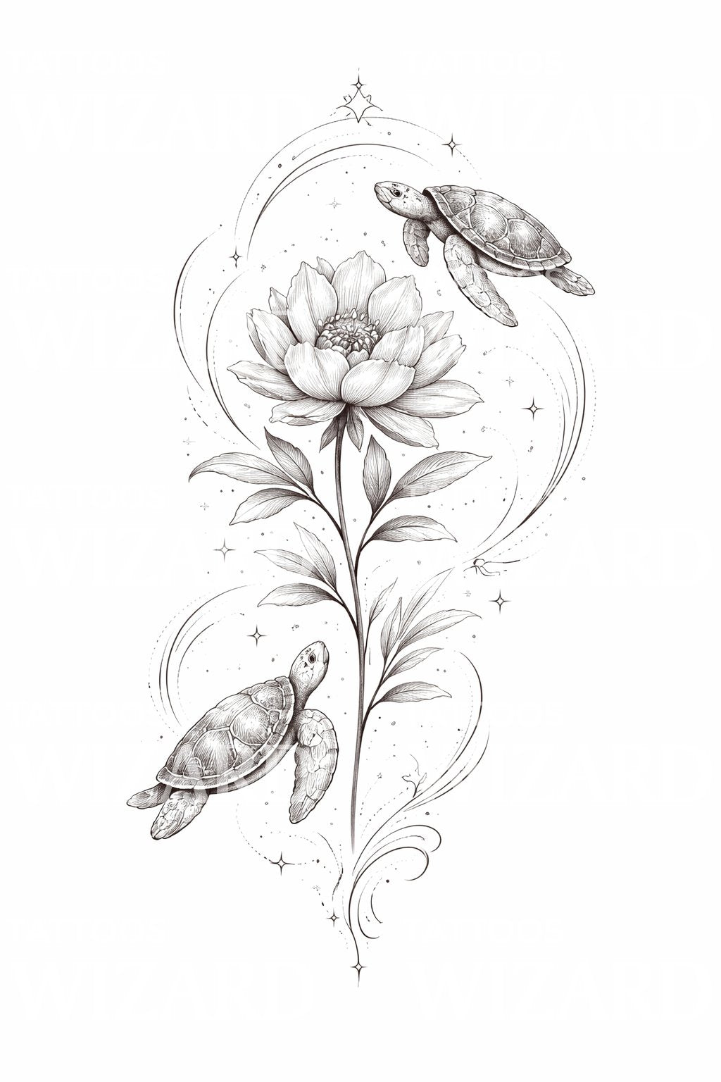 Lotus and Turtles Tattoo Design