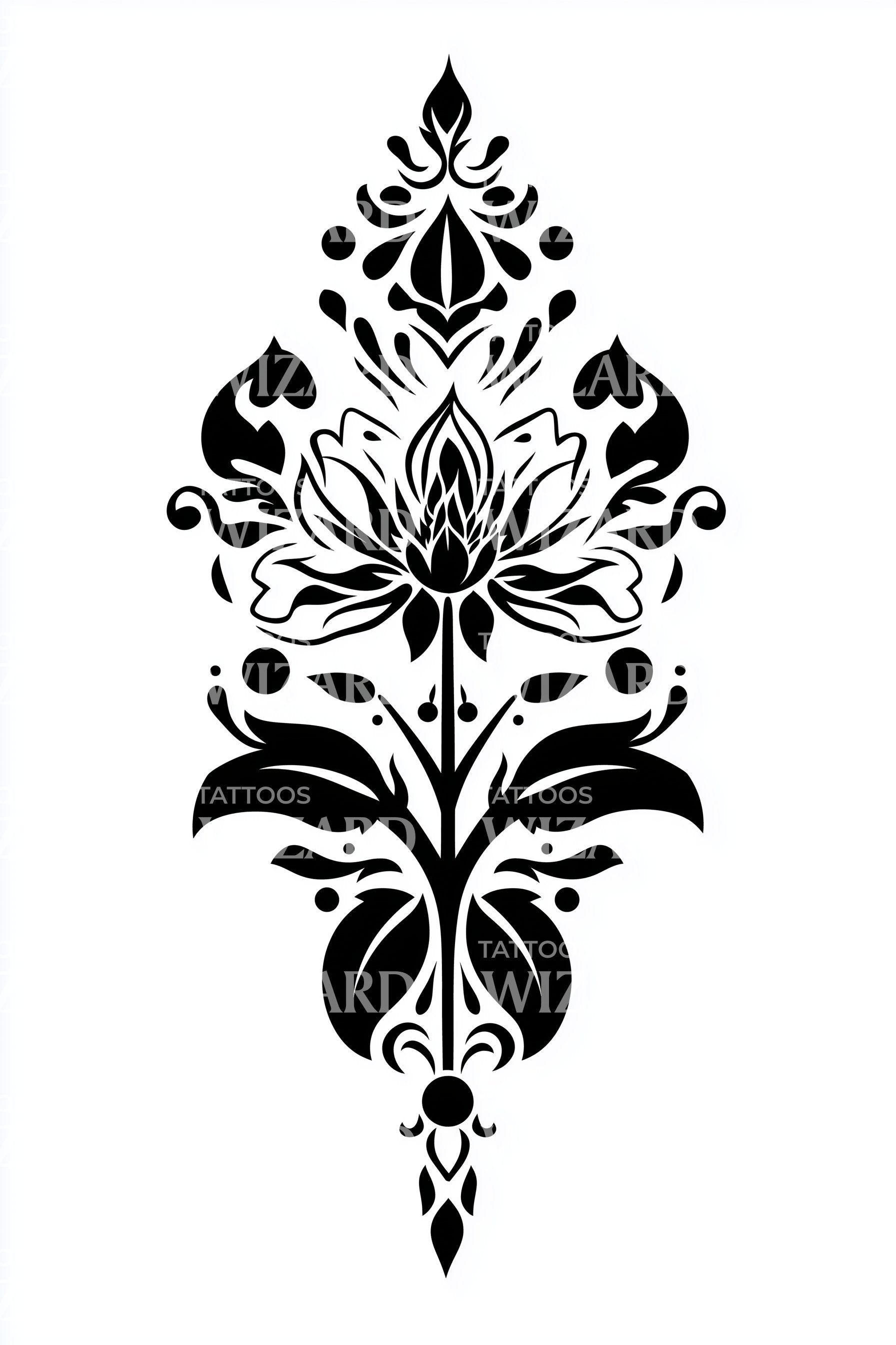Lotus Bloom Scroll Tattoo Design – Tattoos Wizard Designs