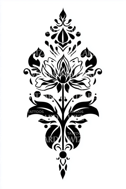 Lotus Bloom Scroll Tattoo Design