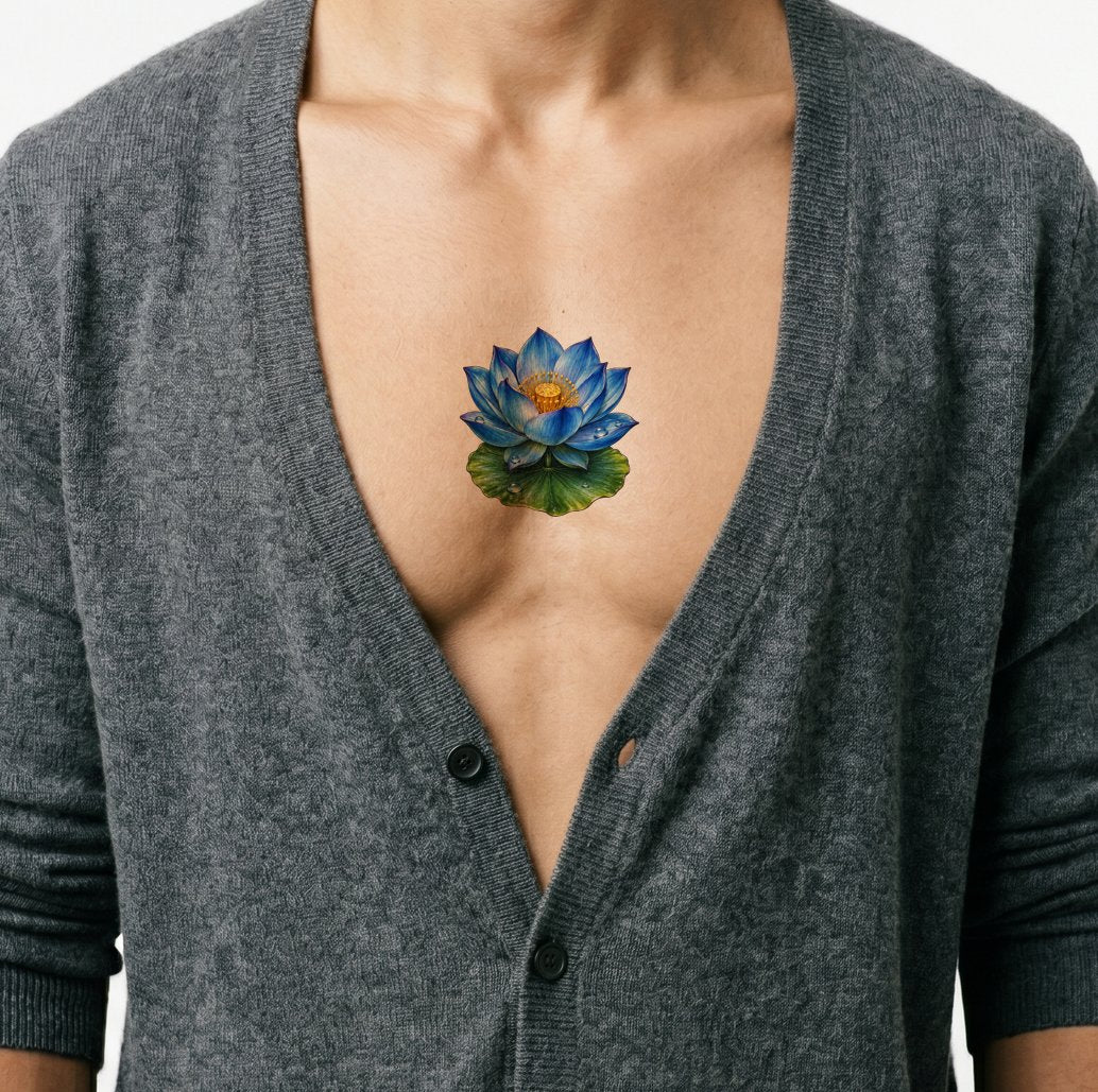 Serene Blue Water Lotus Realism Tattoo Design