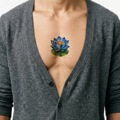Serene Blue Water Lotus Realism Tattoo Design
