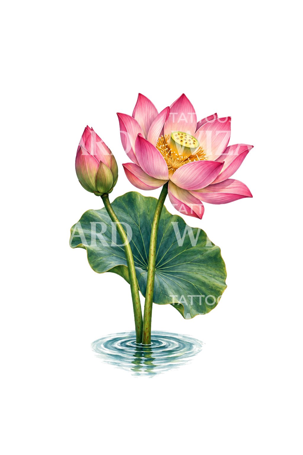 Lotus Bud and Bloom Side by Side Tattoo Design