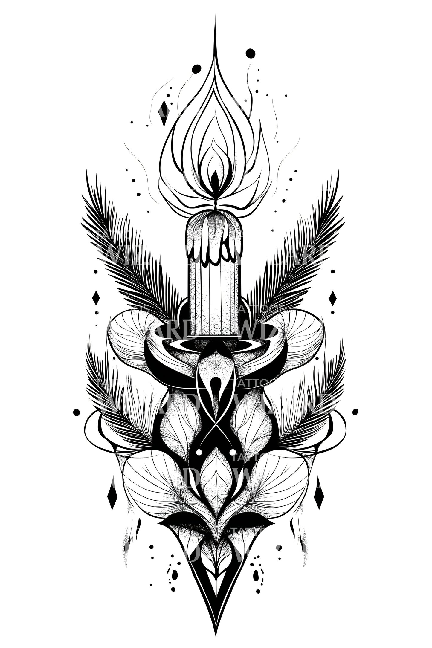 Lotus Candle Ornament Tattoo Design