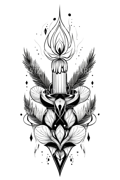 Lotus Candle Ornament Tattoo Design