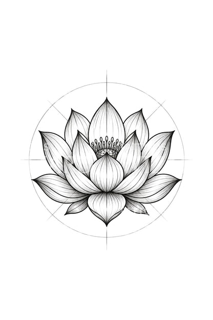 Idea de tatuaje de loto en círculo de construcción