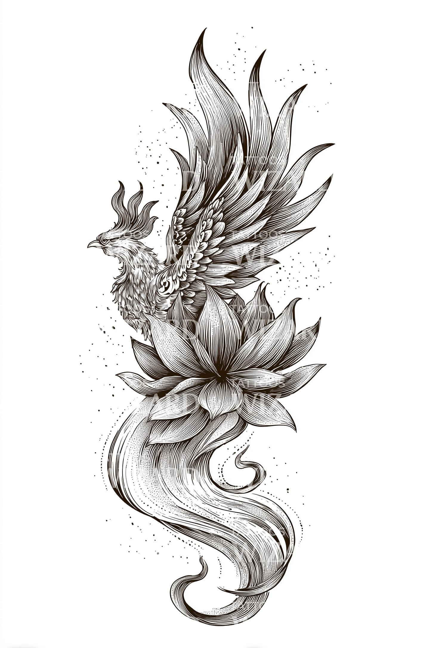 Lotus Dragon Spirit Tattoo Illustration