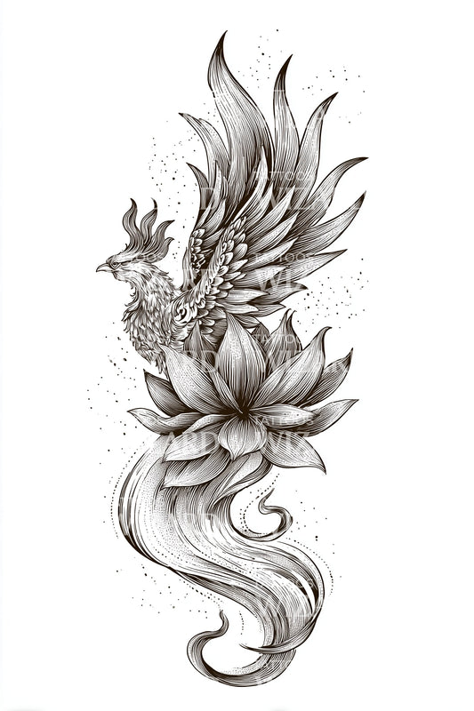 Lotus Dragon Spirit Tattoo Illustration