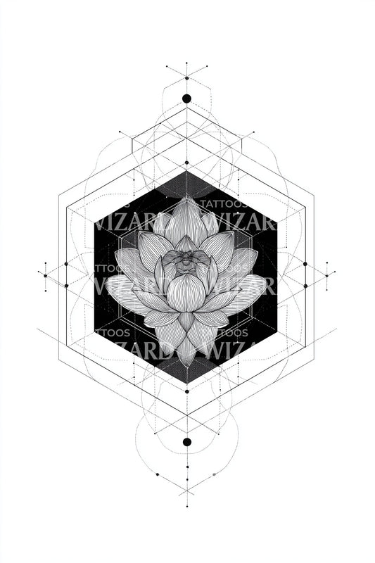 Design Tatuaggio Mandala Esagonale di Loto