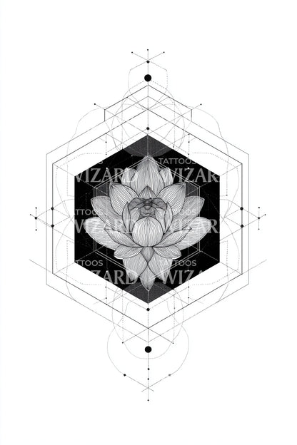 Diseño de tatuaje mandala hexagonal de loto