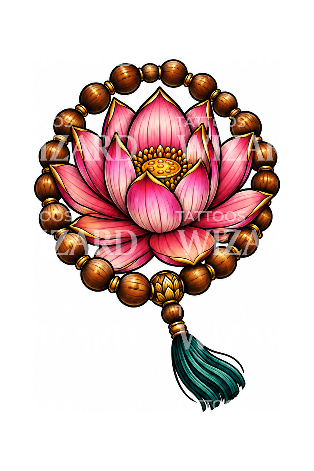 Lotus in Prayer Bead Mala Tattoo Idea