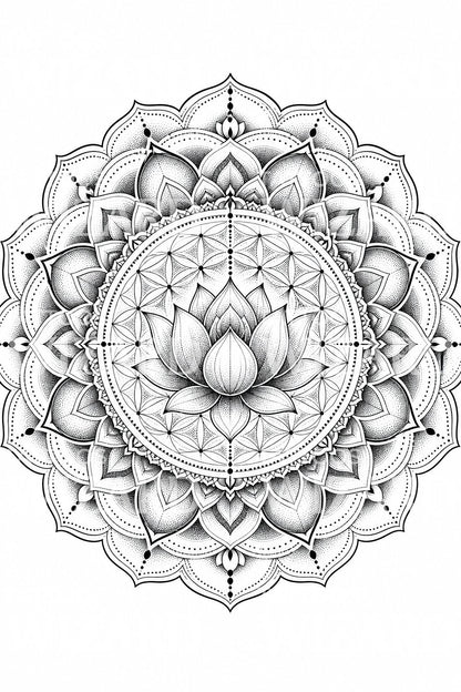 Modèle de tatouage mandala lotus dotwork