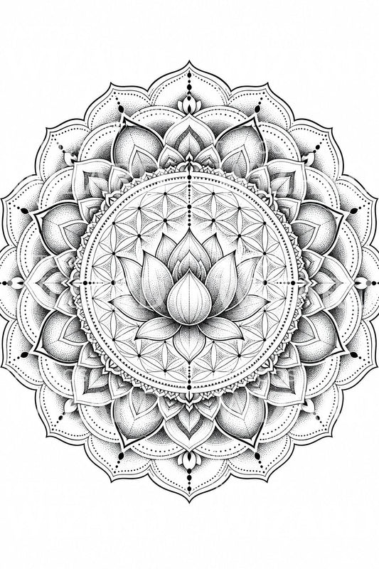 Modèle de tatouage mandala lotus dotwork