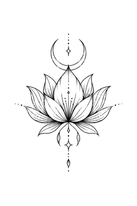 Tatuagem de mandala de lótus com lua crescente