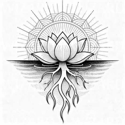 Lotus Mandala with Roots Tattoo Illustration