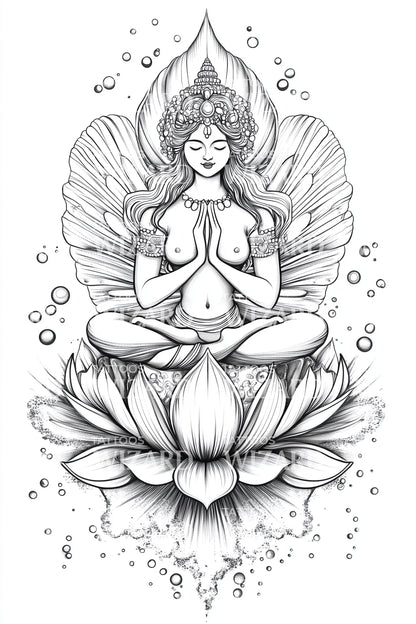 Illustrazione Tatuaggio Dea della Meditazione del Loto