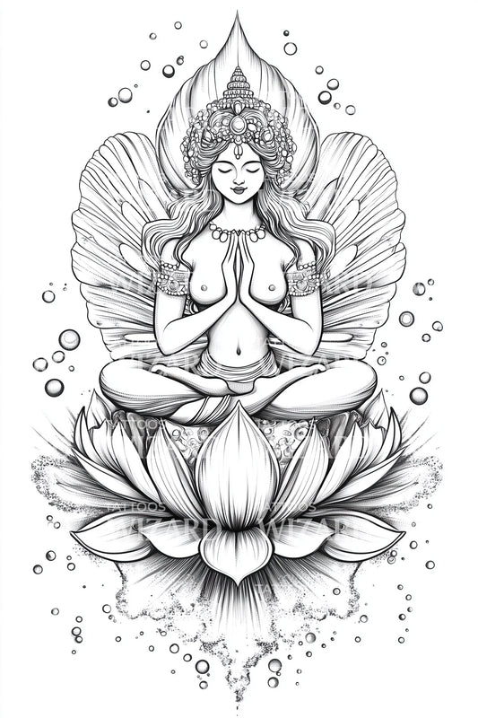 Illustrazione Tatuaggio Dea della Meditazione del Loto