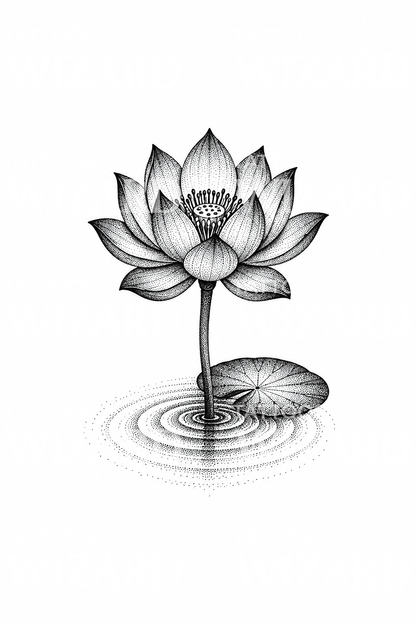 Teratai Muncul dari Air Beriak, Desain Tato Dotwork
