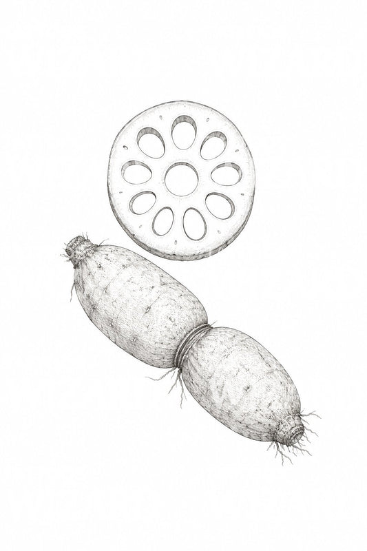 Tatoveringsdesign med lotusrotsskive og jordstengel