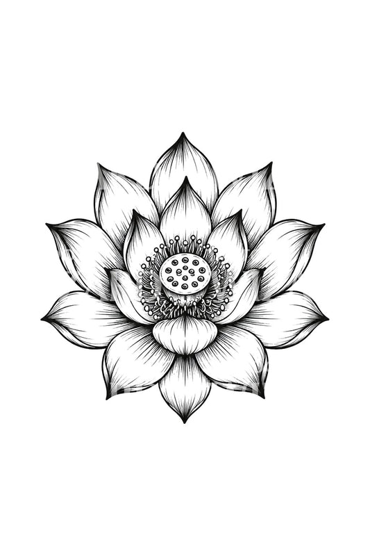Lotus Seen from Above Ink Sketch Tattoo Design