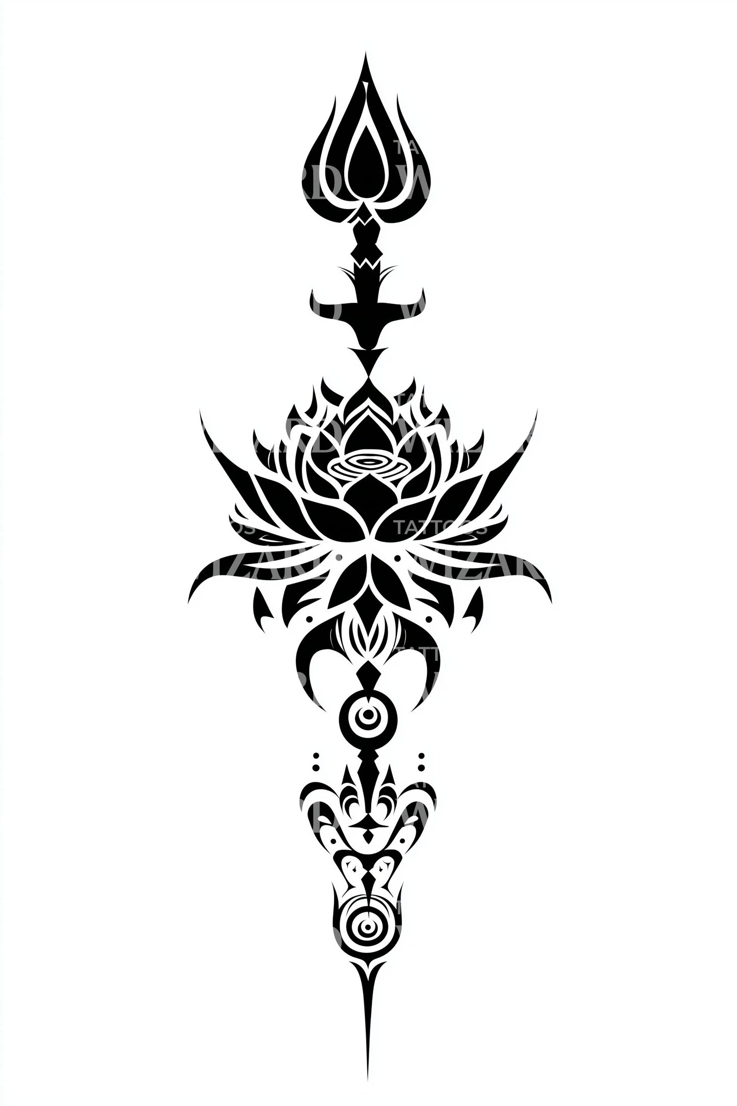 Lotus-Dreizack-Zepter Tattoo Illustration