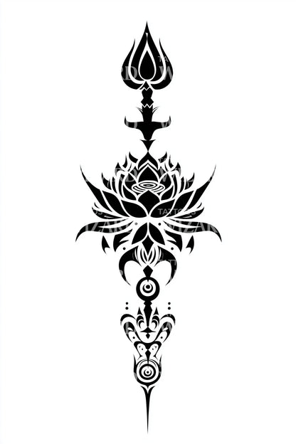 莲花三叉戟权杖纹身插图