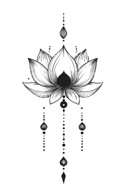 莲花垂直装饰纹身插图