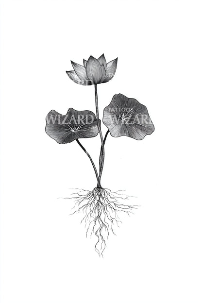 Lotus with Exposed Roots Tattoo Design