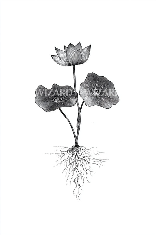 Lotus with Exposed Roots Tattoo Design