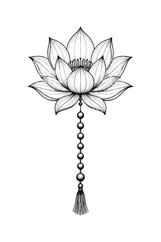 Lotus med mala-perledråbe tatoveringsdesign