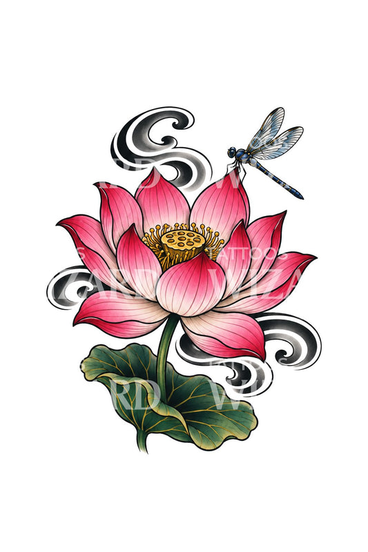 Tatuaż Irezumi lotosu z odpoczywającą ważką