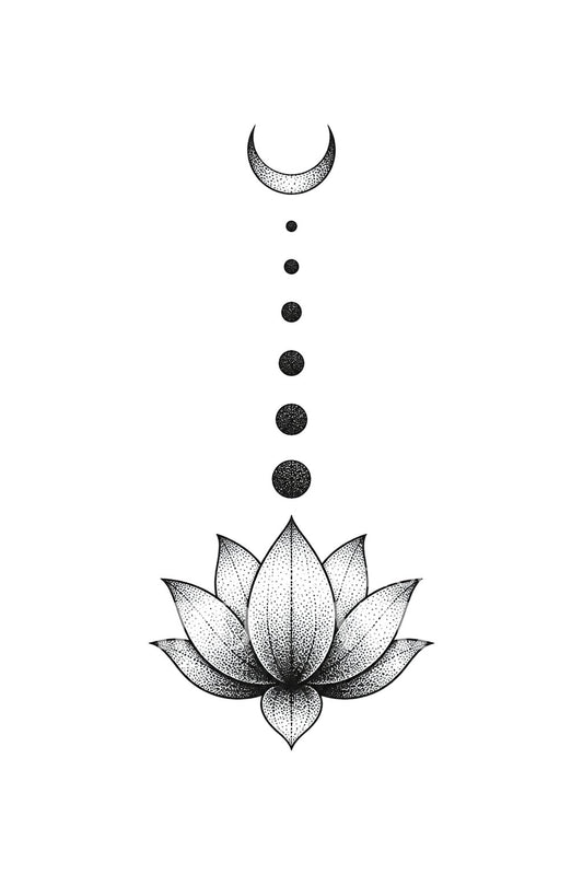 Lotus with Rising Seven Dots and Moon Tattoo Idea