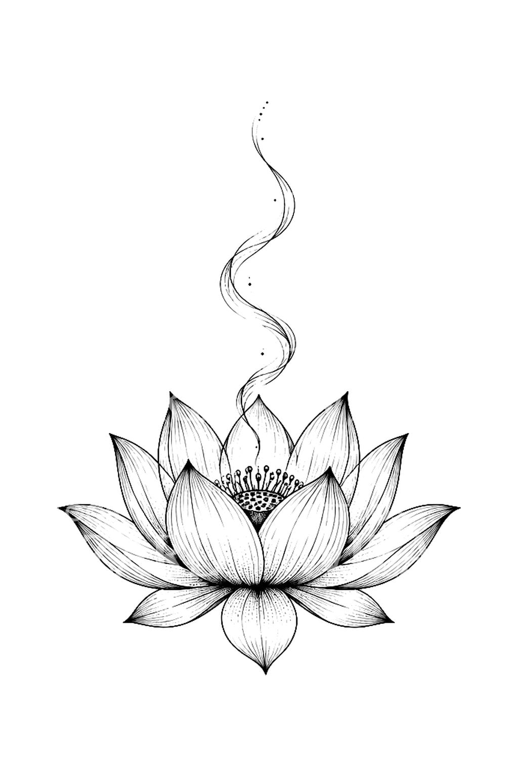 Lotus with Rising Thread of Smoke Tattoo Idea