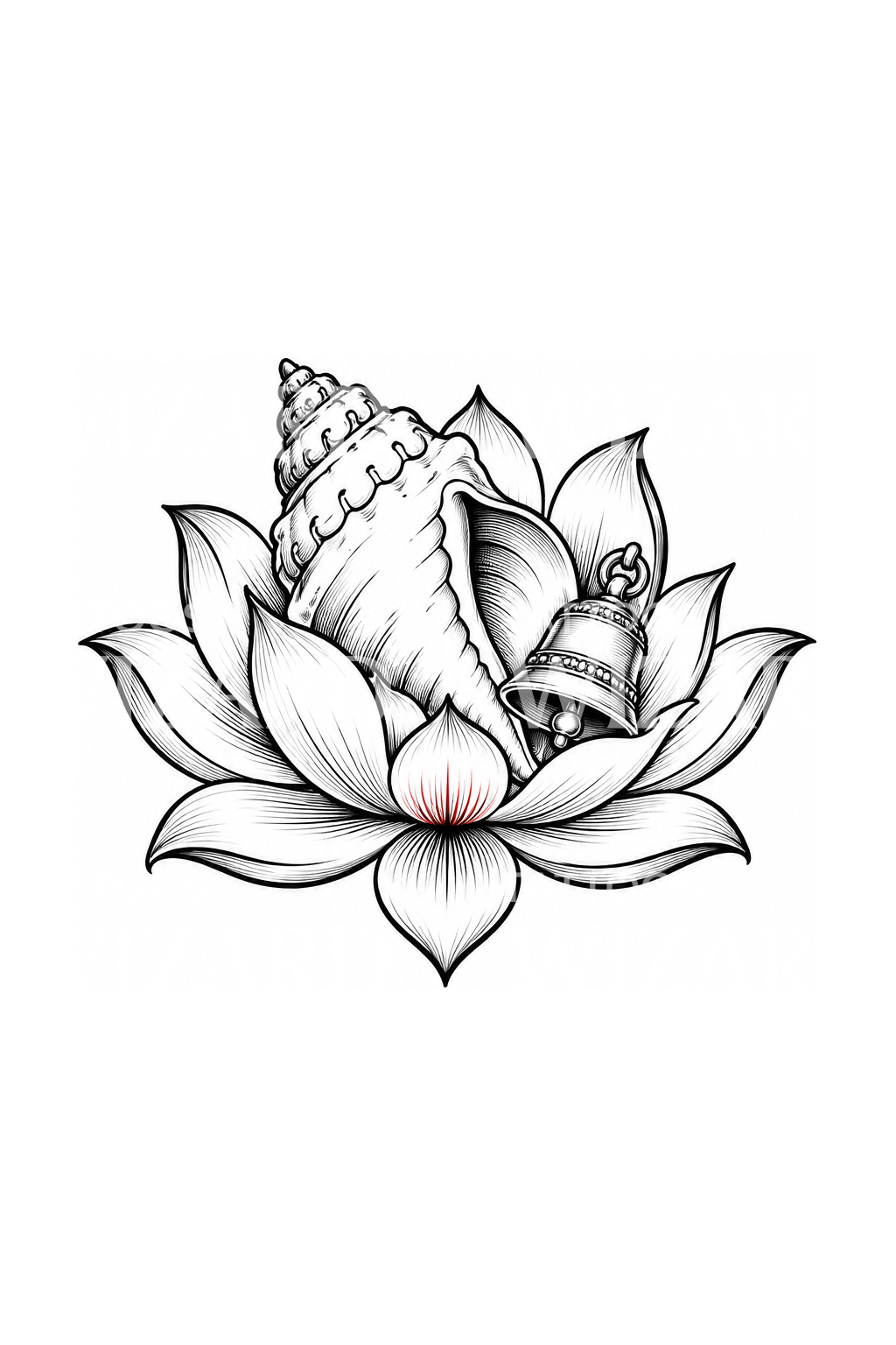 Lotus with Sacred Conch and Bell Tattoo – Tattoos Wizard Designs