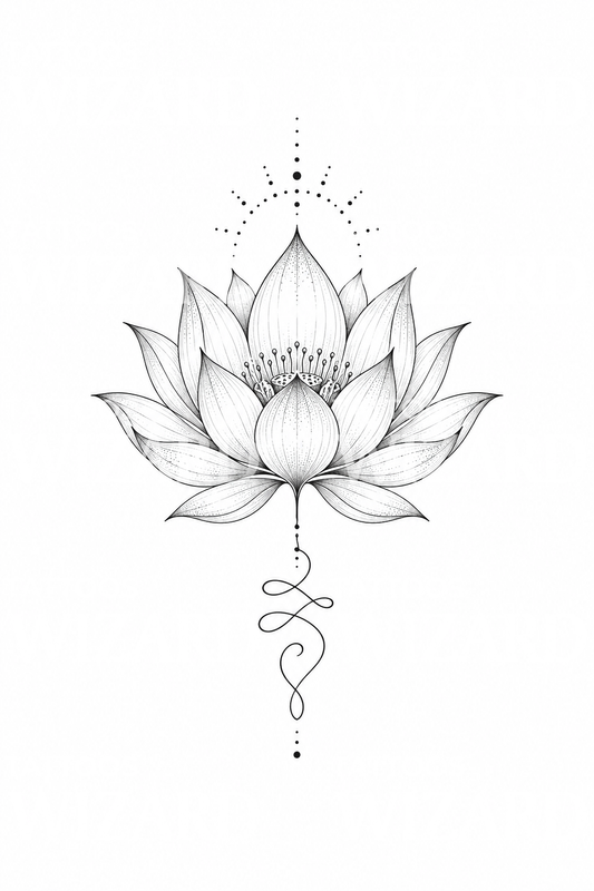 Lotus with Unalome Path Tattoo Idea