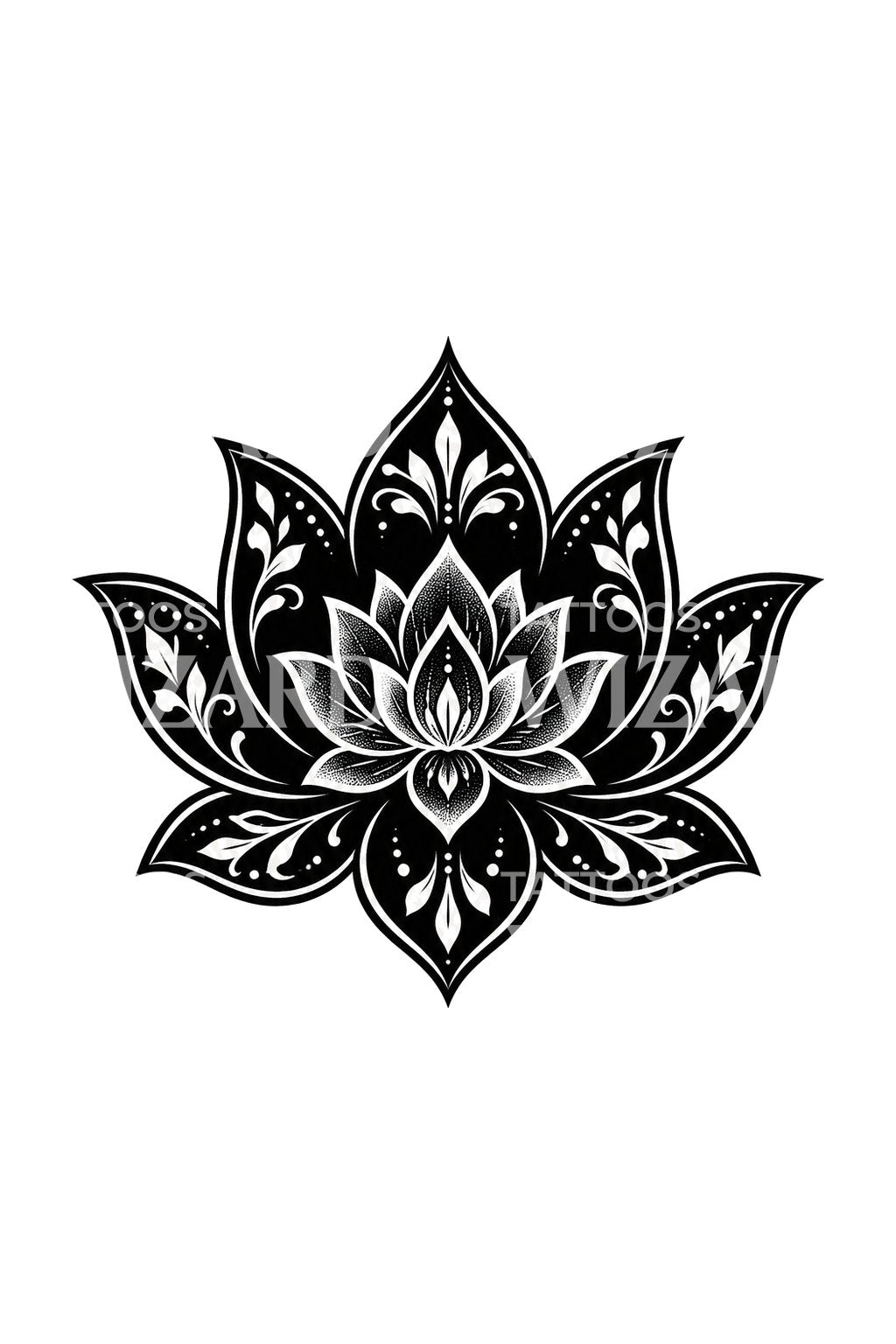 Lotus İçinde Lotus Blackwork Dövme Tasarımı