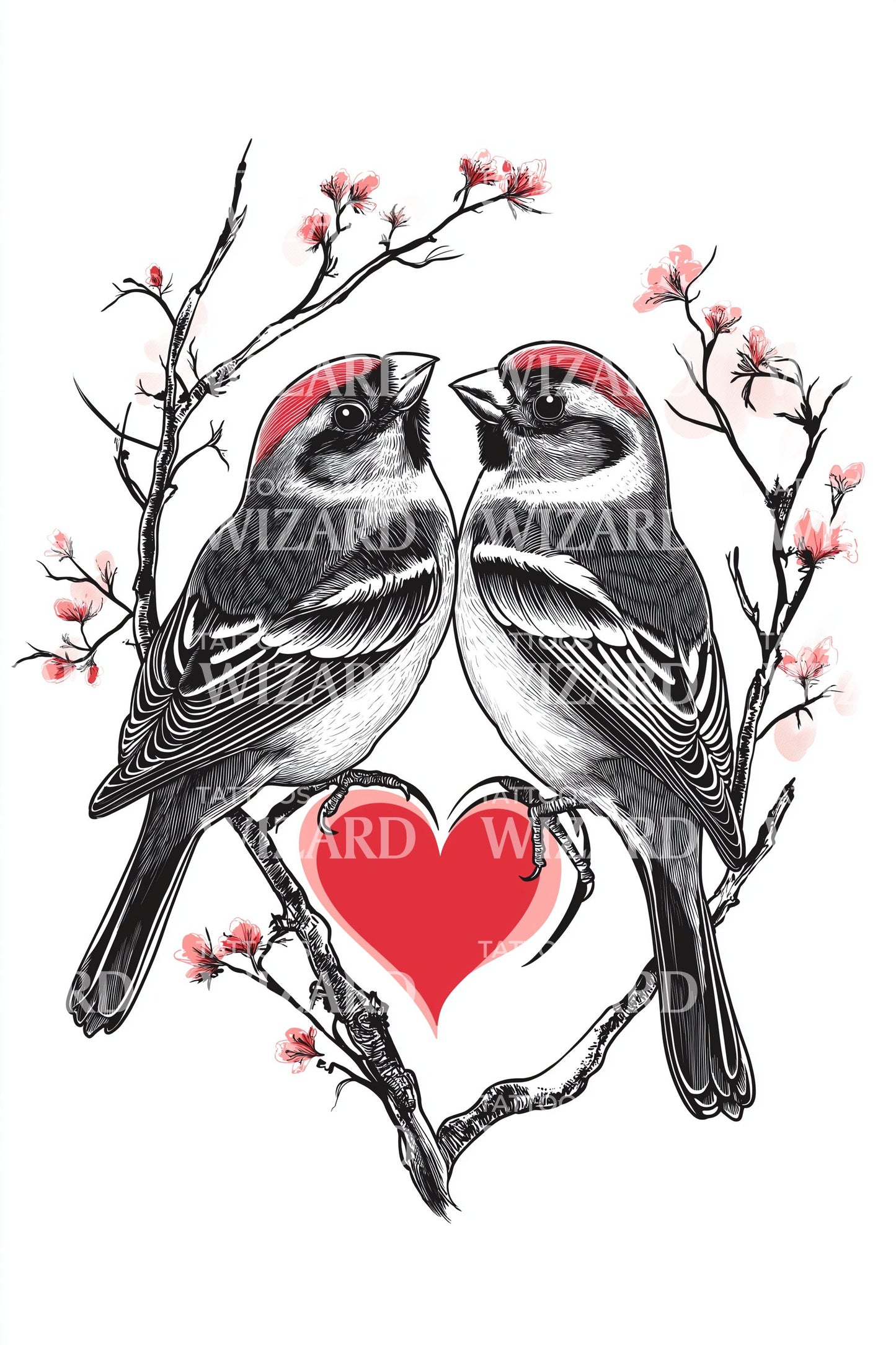 Lovebirds Heart Blossom Tattoo Idea