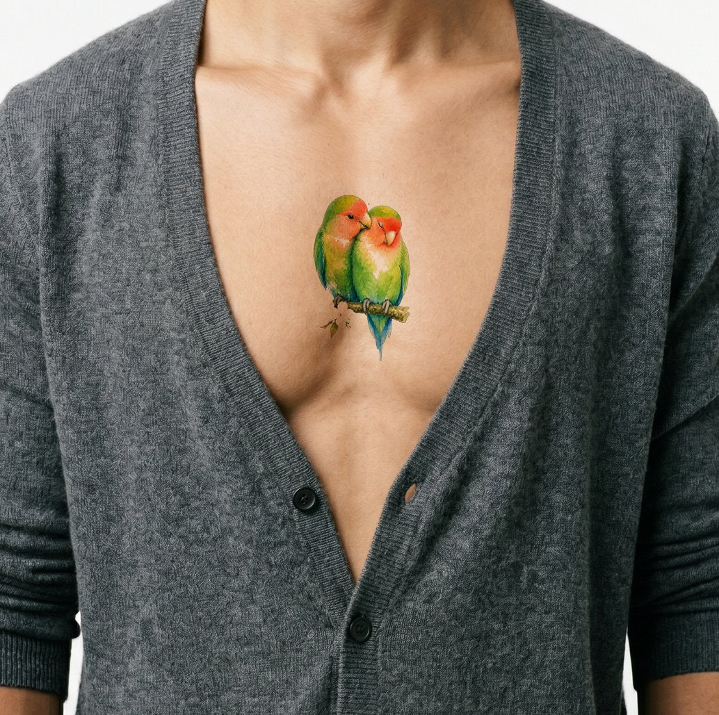 Lovebirds Pair Watercolor Tattoo Design