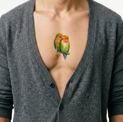 Lovebirds Pair Watercolor Tattoo Design